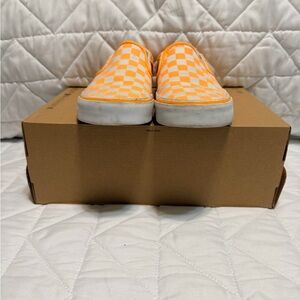 Vans Orange and White Checkerboard Slip-On Flats